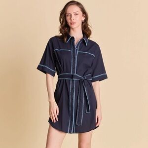 English Factory Contrast Stitch Mini Shirtdress